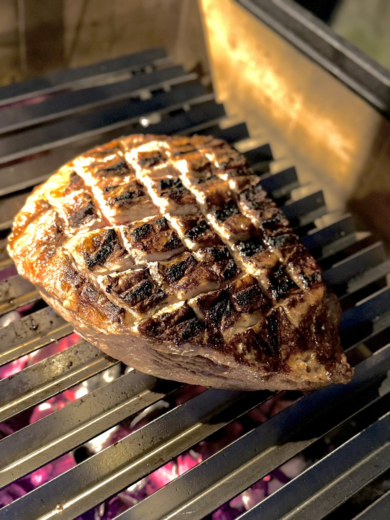 Close-up of a perfectly grilled picanha steak