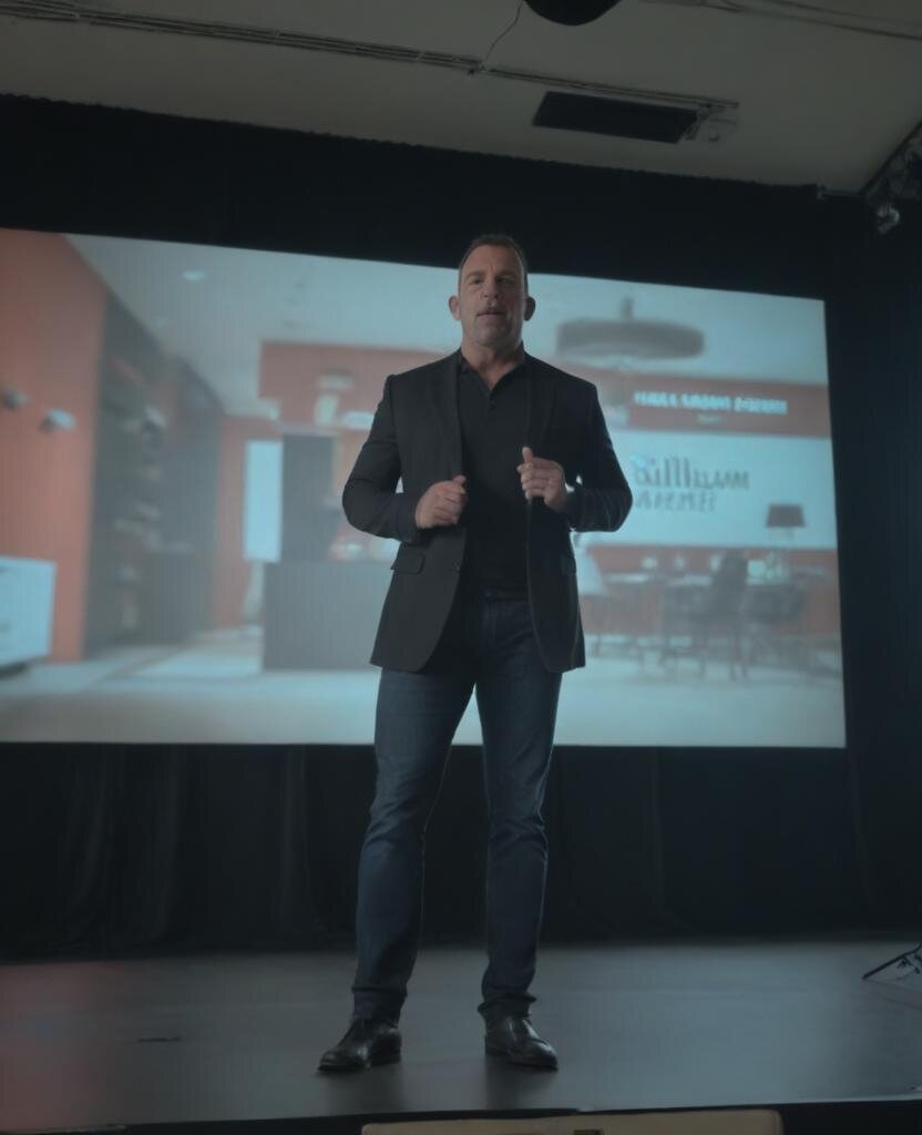 Ronnie speaking on stage at a professional event